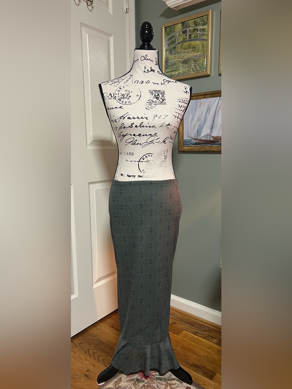 Fairycore Whimsy Green Paisley Maxi Skirt Size Medium